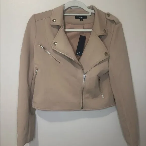 NWT Lulus Living On the Edge Taupe Moto Jacket | Small - Picture 4 of 8